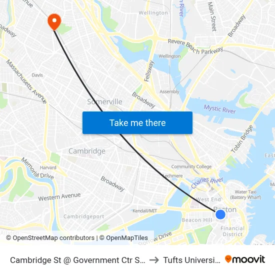Cambridge St @ Government Ctr Sta to Tufts University map