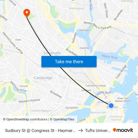 Sudbury St @ Congress St - Haymarket Sta to Tufts University map