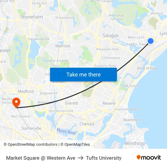 Market Square @ Western Ave to Tufts University map
