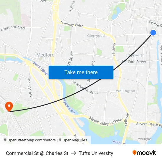 Commercial St @ Charles St to Tufts University map