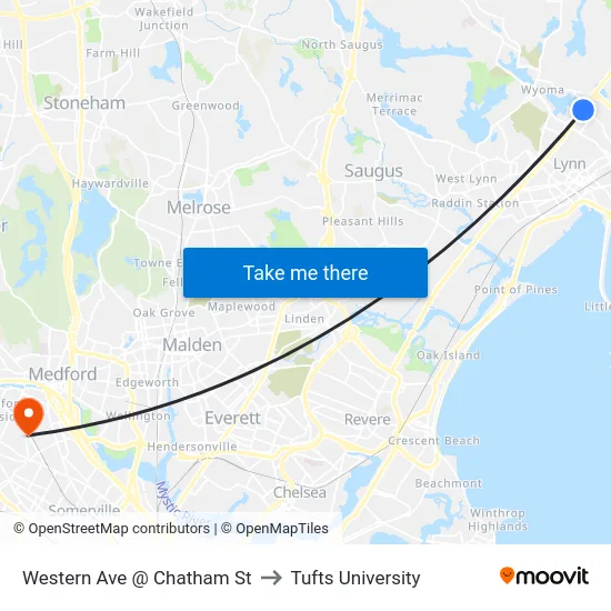 Western Ave @ Chatham St to Tufts University map