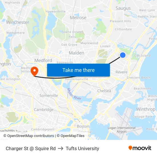 Charger St @ Squire Rd to Tufts University map