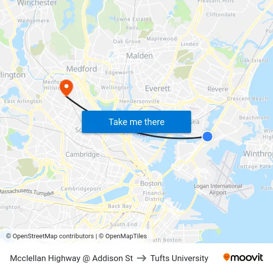 Mcclellan Highway @ Addison St to Tufts University map