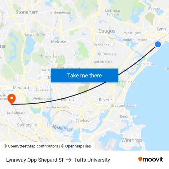 Lynnway Opp Shepard St to Tufts University map