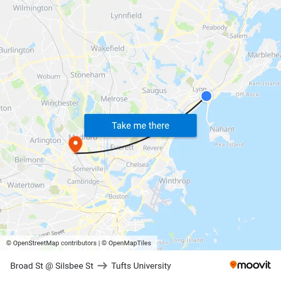 Broad St @ Silsbee St to Tufts University map