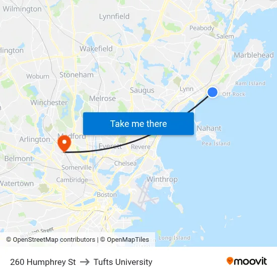 260 Humphrey St to Tufts University map