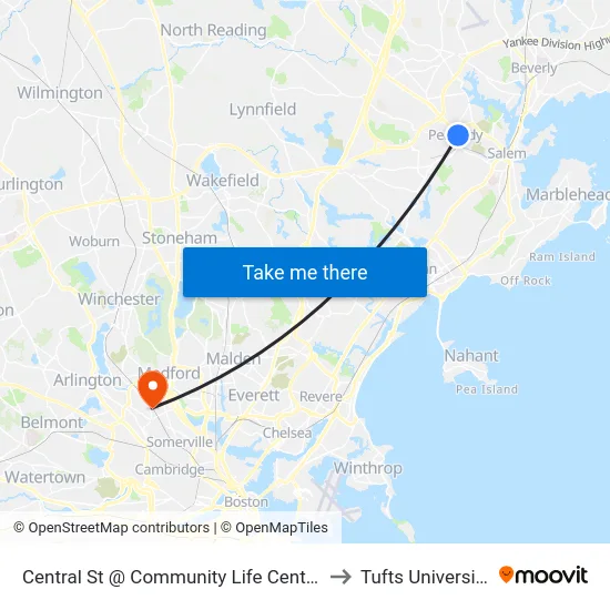Central St @ Community Life Center to Tufts University map