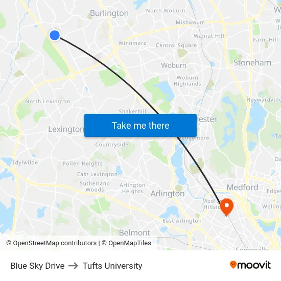 Blue Sky Drive to Tufts University map