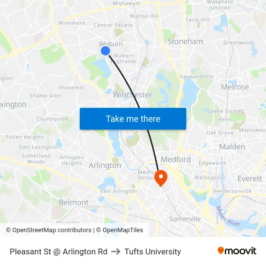 Pleasant St @ Arlington Rd to Tufts University map