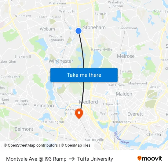 Montvale Ave @ I93 Ramp to Tufts University map