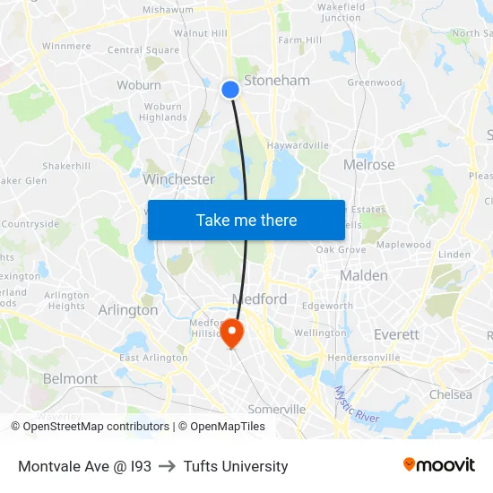 Montvale Ave @ I93 to Tufts University map