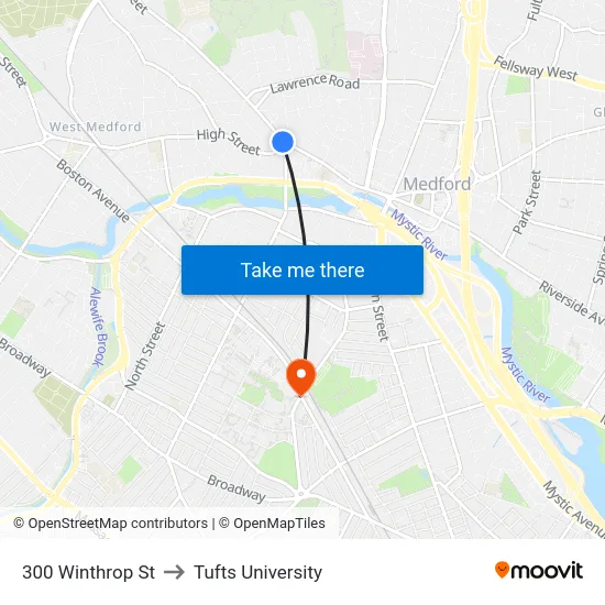 300 Winthrop St to Tufts University map