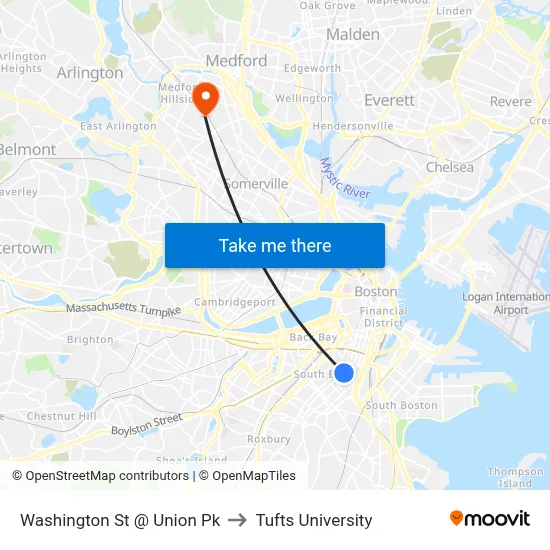 Washington St @ Union Pk to Tufts University map