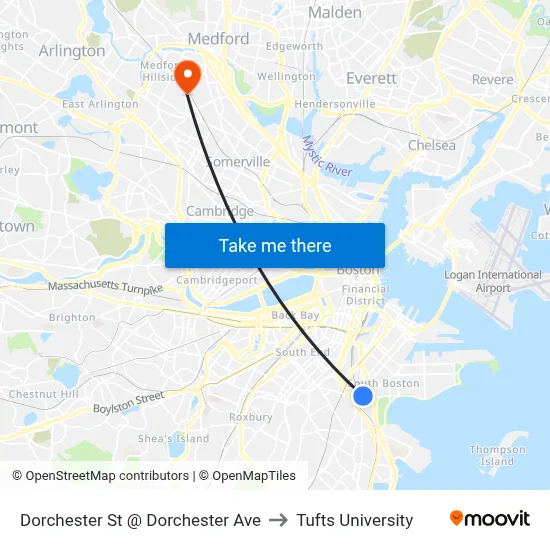 Dorchester St @ Dorchester Ave to Tufts University map