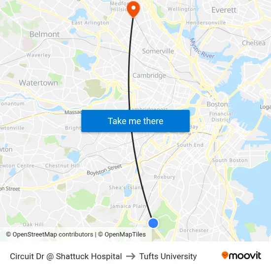 Circuit Dr @ Shattuck Hospital to Tufts University map