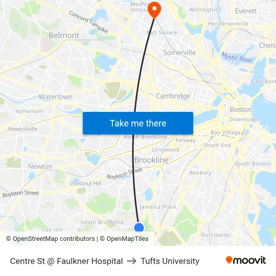 Centre St @ Faulkner Hospital to Tufts University map