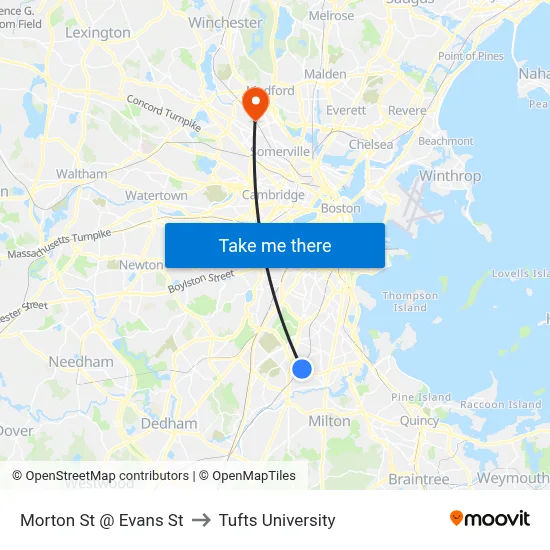 Morton St @ Evans St to Tufts University map