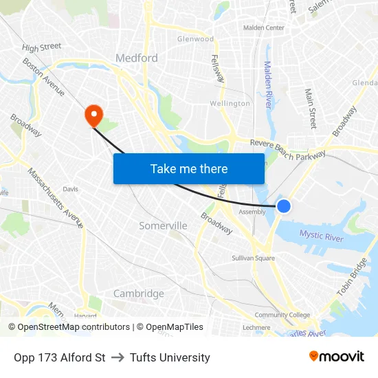 Opp 173 Alford St to Tufts University map