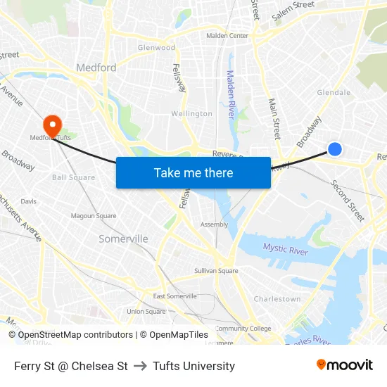 Ferry St @ Chelsea St to Tufts University map
