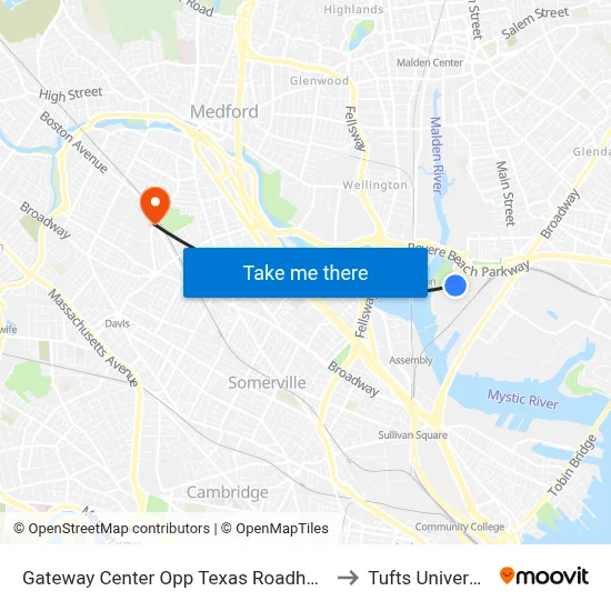 Gateway Center Opp Texas Roadhouse to Tufts University map