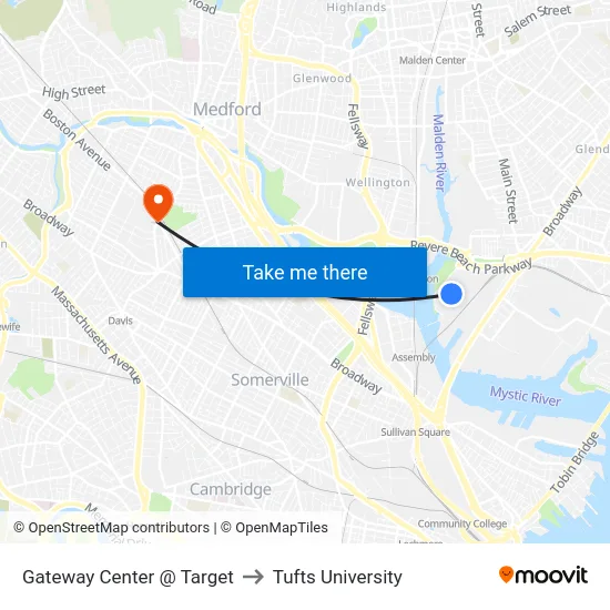 Gateway Center @ Target to Tufts University map