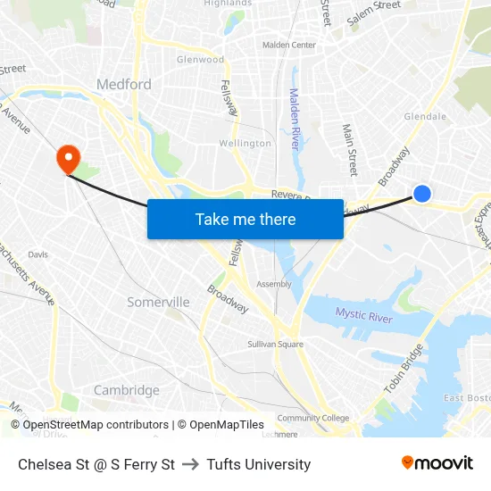 Chelsea St @ S Ferry St to Tufts University map