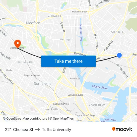 221 Chelsea St to Tufts University map