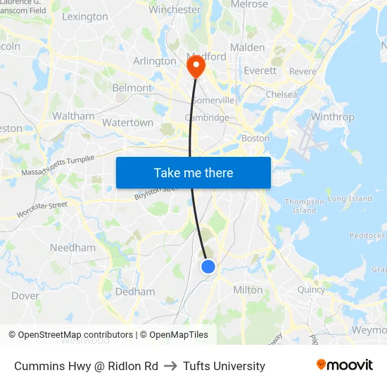 Cummins Hwy @ Ridlon Rd to Tufts University map