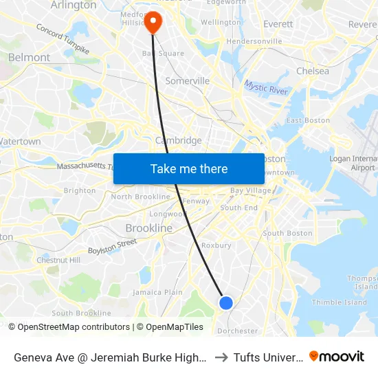 Geneva Ave @ Jeremiah Burke High School to Tufts University map