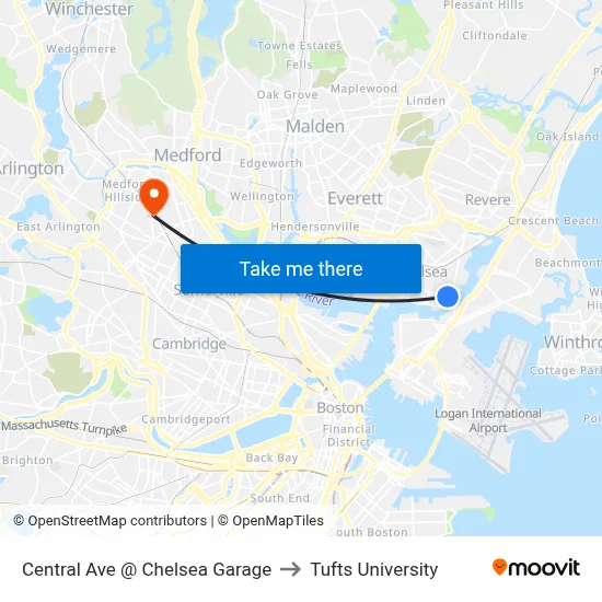 Central Ave @ Chelsea Garage to Tufts University map
