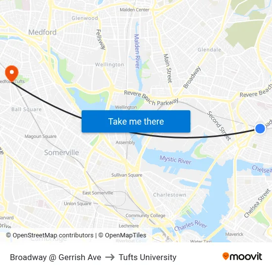 Broadway @ Gerrish Ave to Tufts University map