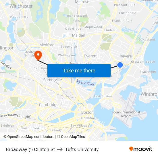 Broadway @ Clinton St to Tufts University map