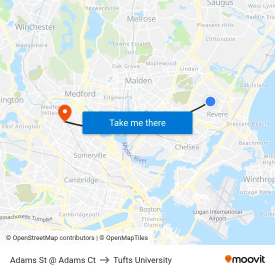 Adams St @ Adams Ct to Tufts University map