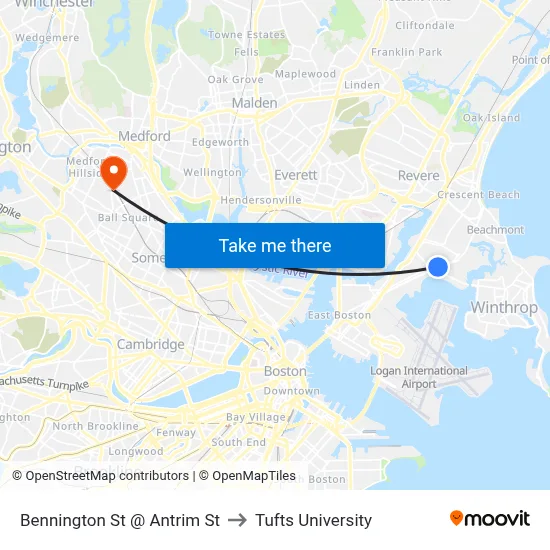 Bennington St @ Antrim St to Tufts University map