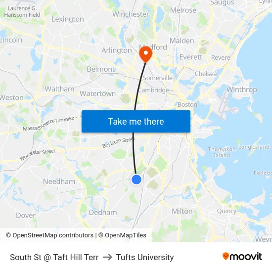 South St @ Taft Hill Terr to Tufts University map
