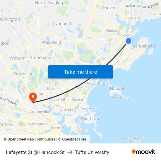 Lafayette St @ Hancock St to Tufts University map