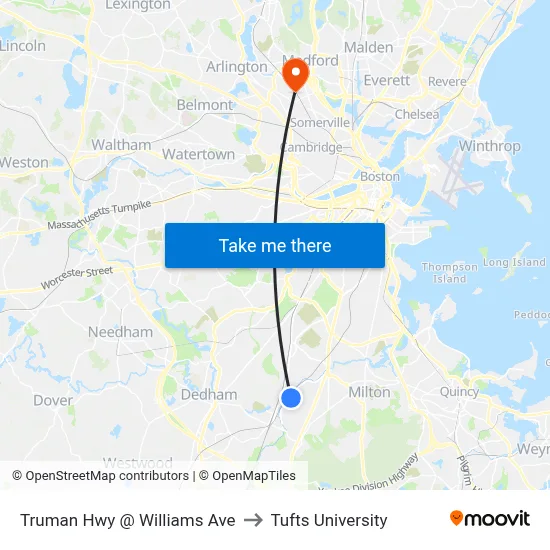 Truman Hwy @ Williams Ave to Tufts University map