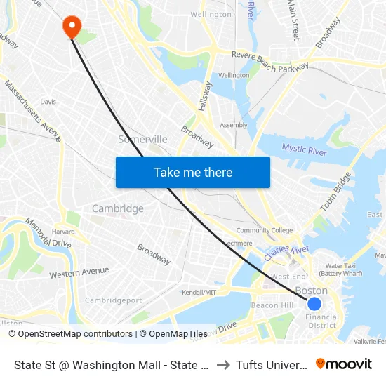 State St @ Washington Mall - State St Sta to Tufts University map