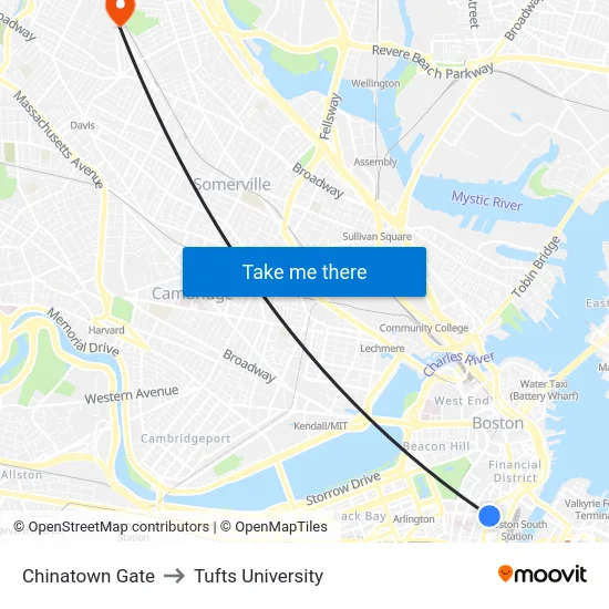 Chinatown Gate to Tufts University map