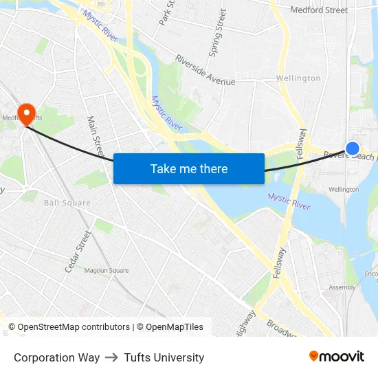 Corporation Way to Tufts University map