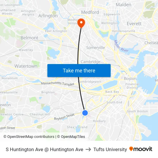 S Huntington Ave @ Huntington Ave to Tufts University map
