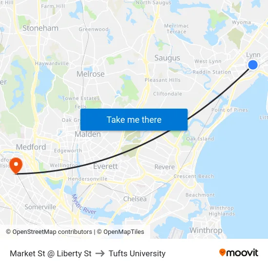 Market St @ Liberty St to Tufts University map