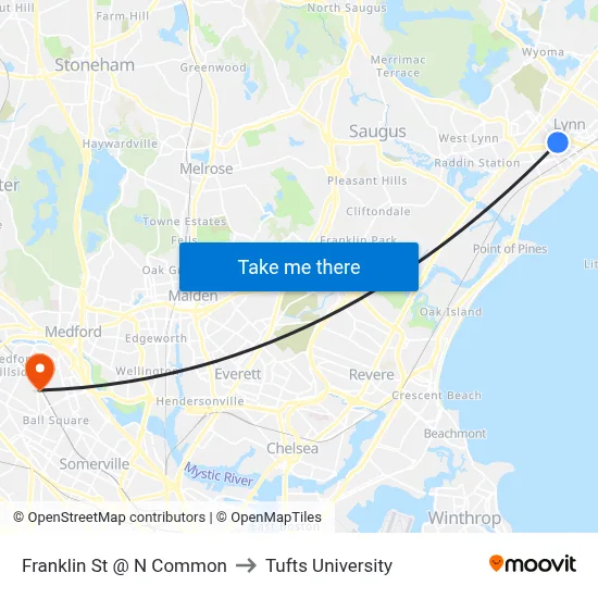 Franklin St @ N Common to Tufts University map