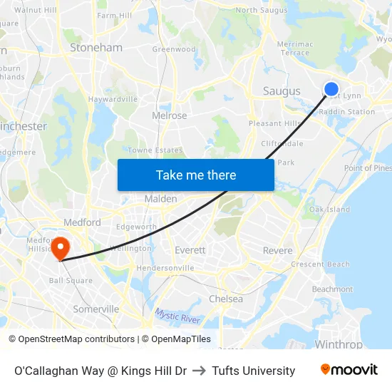 O'Callaghan Way @ Kings Hill Dr to Tufts University map