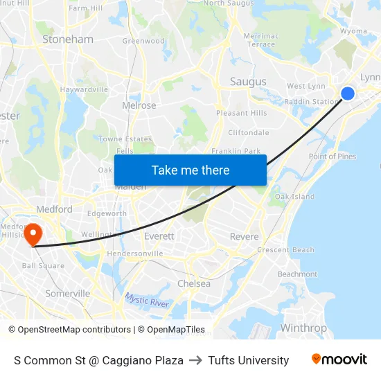 S Common St @ Caggiano Plaza to Tufts University map