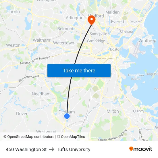 450 Washington St to Tufts University map