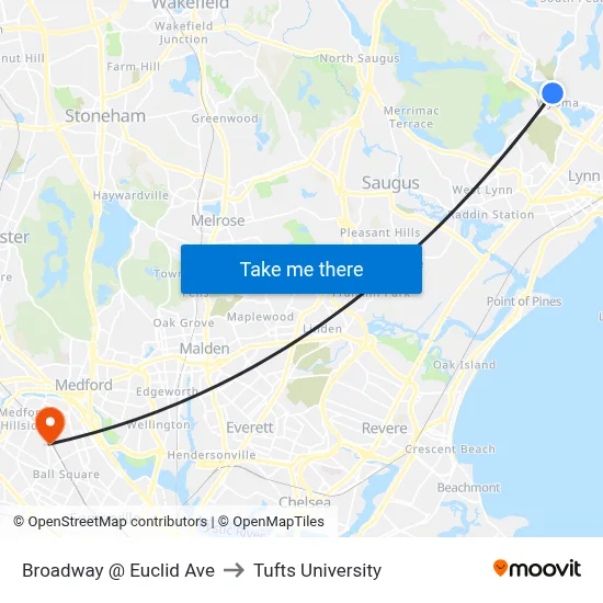 Broadway @ Euclid Ave to Tufts University map
