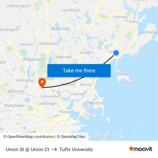 Union St @ Union Ct to Tufts University map