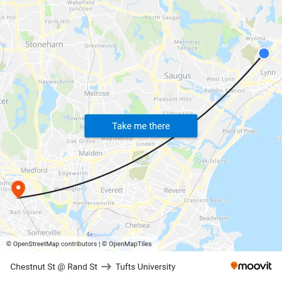 Chestnut St @ Rand St to Tufts University map