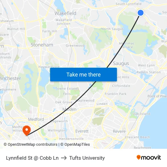 Lynnfield St @ Cobb Ln to Tufts University map